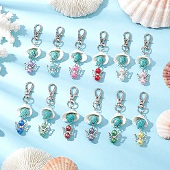 Turtle Подвеска в виде ангела из акрила, синтетической бирюзы и ракушек, Поворотные застежки-когти-омары для украшения сумок, черепаха, 78 мм, 12 шт / комплект