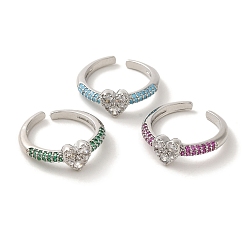 (52) Непрозрачная лаванда Кольца-манжеты из латуни с микропаве из кубического циркония, долговечный, без свинца и без кадмия, сердце, разноцветные, регулируемый