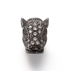 Gunmetal Brass Micro Pave Cubic Zirconia Beads, Animal, Gunmetal, 16.8x7.8mm