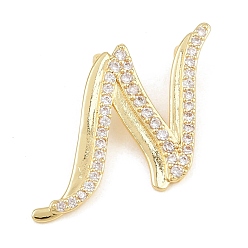 Letter N Pendentifs en laiton zircon cubique transparent, charmes de lettre, plaqué longue durée, crémaillère plaquage, sans plomb et sans cadmium, réel 18 k plaqué or, lettre n, 22x30x6.5mm, Trou: 3mm