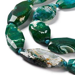 Dark Green Natural Agate Beads Strands, Dyed, Faceted, Polygon, Dark Green, 27~45x16~18x6.5~9mm, Hole: 1.6mm, about 9~14pcs/strand, 15.75~17.32 inch(40~44cm)