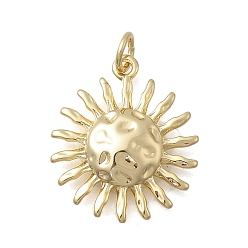 Настоящее золото 18K Латунные подвески, текстурированные солнечные подвески, без кадмия и без свинца, стойки покрытие, долговечный, с целью перехода в кольце, реальный 18 k позолоченный, 20.5x18x3 мм, отверстие : 3.2 мм