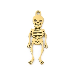 Золотой 304 подвески из нержавеющей стали, скелет прелести, лазерная резка, золотые, 27.5x10x1.5 мм, отверстие : 1.5 мм