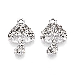 Кристалл Подвески из сплава со стразами, гриб, без кадмия, без никеля и без свинца, платина, кристалл, 19x12.5x3 мм, отверстие : 1.6 мм