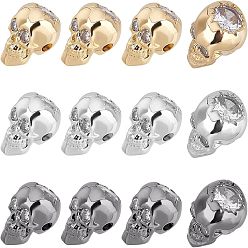 (52) Непрозрачная лаванда Латунные бусины, микро Pave комплектация ааа кубического циркония, череп, без кадмия, без никеля и без свинца, разноцветные, 12.5x9x10 мм, отверстие : 2 мм, 12 шт / коробка