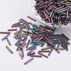 Разноцветный Стеклярус, Ирис, красочный, 9x2 мм, отверстия: 0.5 мм, около 7000 шт / мешок