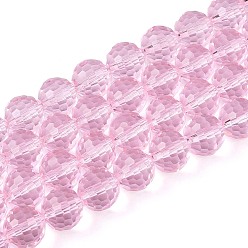 Pink Прозрачные стеклянные бусины, граненый (96 граней), круглые, розовые, 10 мм, отверстие : 1 мм, около 68~70 шт / нитка, 60~61 см
