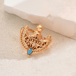 Светло-Голубой Винтажные геометрические роскошные латунные кольца с паве из кубического циркония для женщин, Небесно-голубой, внутренний диаметр: 16~18 мм