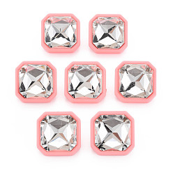 Pink Crystal Rhinestone Square Stud Earrings with 925 Sterling Silver Pins for Women, Pink, 22.5x22.5mm, Pin: 0.6mm