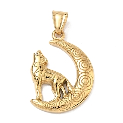 Настоящее золото 18K 304 подвески из нержавеющей стали, луна с волком, ручная полировка, ионное покрытие (ip), реальный 18 k позолоченный, 35.5x25.5x4 мм, отверстие : 5.5x8 мм