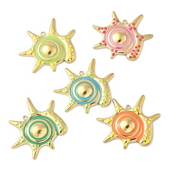 (52) Непрозрачная лаванда 304 нержавеющей стальной эмали подвески, золотые, очарование солнца, разноцветные, 24x29.5x4 мм, отверстие : 1.2 мм