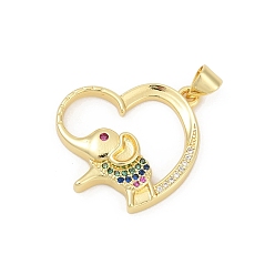 Настоящее золото 18K Латунные микро проложить кубического циркония подвески, сердце, без свинца и без кадмия, долговечный, стойки покрытие, реальный 18 k позолоченный, 21x22.5x4.5 мм, отверстие : 4.5x3.5 мм