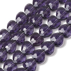 Indigo Transparent Glass Beads Strands, Heart, Faceted, Indigo, 10x10x4.5mm, Hole: 1mm, about 70pcs/strand, 25.83''(65.6cm)
