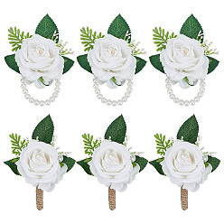 Белый 8шт. 2 стили шелковые искусственные цветы наборы для запястья корсаж и бутоньерка, с пластиковой имитационной жемчужиной, для свадьбы, партийные украшения, белые, 100x110x47 мм