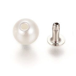 White ABS Plastic Imitation Pearl Rivet Studs, with Iron Findings, White, 6mm, Finding: 4x5mm