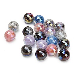 Mixed Color UV Plating Opaque Resin & Glitter Powder Beads, Iridescent, Round, Mixed Color, 16mm, Hole: 2mm