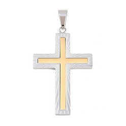 Золотой & Цвет Нержавеющей Стали 304 подвески из нержавеющей стали, крест с подвесками в виде лучистой линии, матовая отделка, вакуумное покрытие pvd, долговечный, золотые и нержавеющая сталь цвет, 46.5x30x2.5 мм, отверстие : 9x5 мм