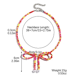 Красный Женские ожерелья из бисера из цинкового сплава и стеклянного бисера, бантом, красные, 14.96 дюйм (38 см)