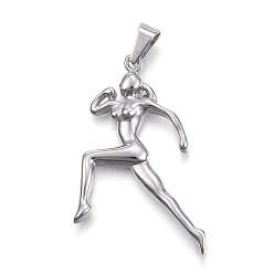 Нержавеющая Сталь Цвет 304 из нержавеющей стали большие кулоны, бегущий спортсмен, цвет нержавеющей стали, 50x30x4.5 мм, отверстие : 8.5x5 мм