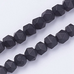 Glass Perles verre opaque brins, Imitation agate noire, facette, givré, ronde, 5~6mm, Trou: 1mm, Environ 78 pcs/chapelet, 15.3 pouce (39 cm)
