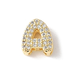 Letter A Латунные микро-паве прозрачные кубические цирконии начальные многорядные звенья, реальный 18 k позолоченный, без свинца и без кадмия, долговечный, стойки покрытие, буква a, 10x5~9.5x4.5~5 мм, отверстие : 1.5~3.2x2~8 мм