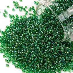 (167B) Transparent AB Grass Green Круглые бусины toho, японский бисер, (167 б) прозрачный ab трава зеленый, 15/0, 1.5 мм, отверстие : 0.7 мм, Около 135000 шт / фунт