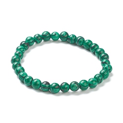 Malachite Synthetic Malachite Beaded Stretch Bracelets, Round, Beads: 6~6.5mm, Inner Diameter: 2-1/4 inch(5.55cm)