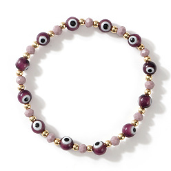 Фиолетовый Браслеты из эластичного материала с бусинами, имитирующими глаз сглаза, для женщин и мужчин., фиолетовые, 6.50~6.69 дюйм (16.5~17 см)