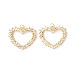 Настоящее золото 18K Покрытие стойки латунь микропаве прозрачные подвески из кубического циркония, с прыжковых колец, долговечный, без кадмия и без свинца, сердце, реальный 18 k позолоченный, 21.5x26x3 мм, отверстие : 3.2 мм