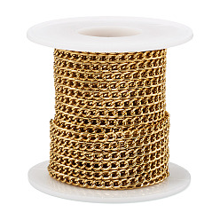 Golden 10M Aluminium Curb Chains, Unwelded, with Spool, Golden, 5x3.5x1mm
