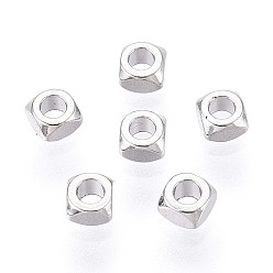 Платинированный Spacer бисер латунные, без кадмия, без никеля и без свинца, квадратный, Реальная платина, 2.5x2.5x1.5 мм, отверстие : 1.2 мм