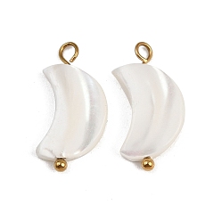 Настоящее золото 18K Подвески из натуральных ракушек в форме луны, с 304 петлями из нержавеющей стали, цвет морской раковины, ионное покрытие (ip), реальный 18 k позолоченный, 19~20x10~10.5x2.5~3 мм, отверстие : 2~2.5 мм