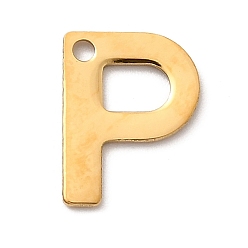 Letter P 304 прелести нержавеющей стали, письмо амулеты, ионное покрытие (ip), реальный 18 k позолоченный, Письмо P, 11x8.5x0.8 мм, отверстие : 1.2 мм