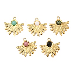 Смешанные камни Природные смешанные подвески драгоценных камней, с 304 фурнитурой из нержавеющей стали, ионное покрытие (ip), солнечные чары, реальный 18 k позолоченный, 24x26x5 мм, отверстие : 2.5 мм