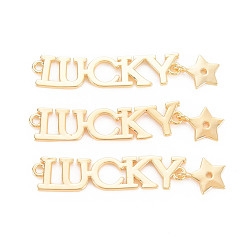 Real 18K Gold Plated Rack Plating Brass Connector Charms, Nickel Free, Lucky with Star, Real 18K Gold Plated, 44mm, Hole: 1.6mm