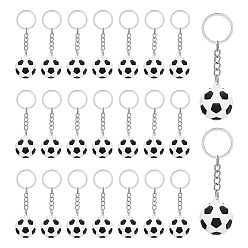 Black 30Pcs Sports Theme Silicone Keychains, Football, with Split Key Ring, Platinum, Black, 185~190mm