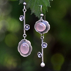 Pink Болтающие серьги из стекла, со сплавочной фурнитурой, овальные, античное серебро, розовые, 30 мм