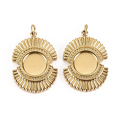 Настоящее золото 14K 304 Настройки кабошон из нержавеющей стали кулон, с прыжковых колец, овальные, реальный 14 k позолоченный, лоток: 1/4 дюйм (8 мм), 22.5x15.5x2.5 мм, Перейти кольцо: 3.8x0.5 мм, 2.8 мм внутренним диаметром