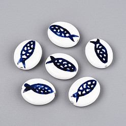 Темно-Синий Фарфоровые бусины ручной работы, пастельный фарфор, овал и рыба, темно-синий, 20x16~16.5x5.5~6 мм, отверстие : 1.4~1.6 мм