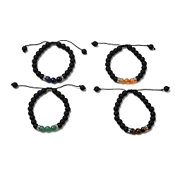 Смешанные камни 4 шт. 4 набор браслетов из плетеных бусин из натуральной лавы и смешанных камней для женщин, внутренний диаметр: 2-3/8~3-3/4 дюйм (5.9~9.5 см), 1 шт / стиль