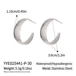Color de Acero Inoxidable 304 aretes en forma de C de acero inoxidable, pendientes de medio aro, color acero inoxidable, 30x11.5 mm