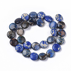 Blue Natural Imperial Jasper Beads Strands, Dyed, Flat Round, Blue, 14x6mm, Hole: 1.2mm, about  29pcs/Strand, 15.94 inch(40.5cm)