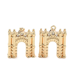 Chapado en Oro Real 18K Latón micro pavimenta claro colgantes de circonio cúbico, amuletos del arco triunfal, real 18 k chapado en oro, 17.5x15x4 mm, agujero: 1.2 mm
