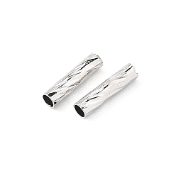 Real Platinum Plated SHEGRACE Brass Beads, Textured Tube Beads, Cadmium Free & Nickel Free & Lead Free, Real Platinum Plated, 8x2mm, Hole: 1.5mm