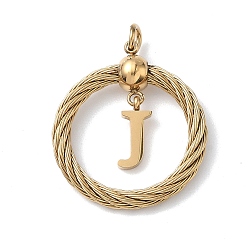 Letter J 304 подвески из нержавеющей стали, скрученный плоский круглый с буквой, ионное покрытие (ip), реальный 18 k позолоченный, с соединительными кольцами и 201 бусинами из нержавеющей стали, буква J, 27x23.5~24x6 мм, отверстие : 3 мм