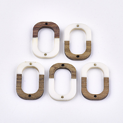 Creamy White Resin & Walnut Wood Links connectors, Oval, Creamy White, 28x19.5x4mm, Hole: 1.8mm