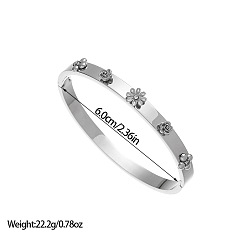 Цветок 304 женские шарнирные браслеты из нержавеющей стали, цвет нержавеющей стали, цветок, внутренний диаметр: 2-3/8 дюйм (6 см)