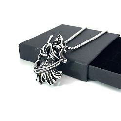 Нержавеющая Сталь Цвет Ожерелья с подвеской в виде косы из нержавеющей стали и жнеца для мужчин и женщин, цвет нержавеющей стали, 23.62 дюйм (60 см)