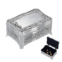 Plata Antigua Joyeros de aleación con grabado floral retro europeo, Cajas decorativas rectangulares de metal para escritorio, ideales para guardar pequeños objetos., plata antigua, 8.05x6.05x3.7 cm