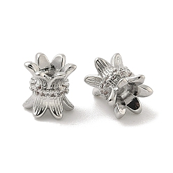 Платина Шапочки и конусы для бусин, латунные, двойной цветок, платина, 8x7 мм, отверстие : 2.5 мм